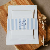 Modern Minimalist Coastal Blue Stripes Wedding Uitnodigingen Wikkel