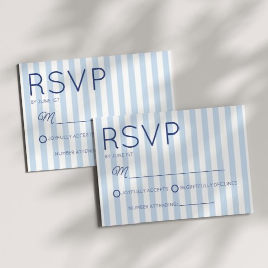 Modern Minimalist Coastal Blue StripesWedding RSVP Kaartje