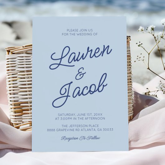 Modern Minimalist Coastal Blue Wedding Kaart