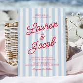 Modern Minimalist Coastal Red Blue Stripes Wedding Kaart