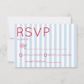 Modern Minimalist Coastal Red Blue Stripes Wedding RSVP Kaartje (Voorkant)
