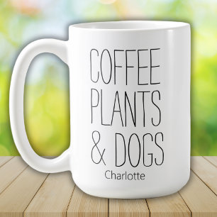Modern Minimalist Coffee Planten & Dogs Voeg naam Koffiemok
