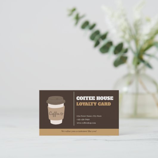 Modern Minimalist Coffee Shop Loyalty Card Templat (Staand voorkant)