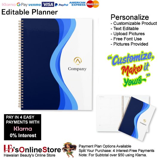 Modern Minimalist Company Blue White Business Planner