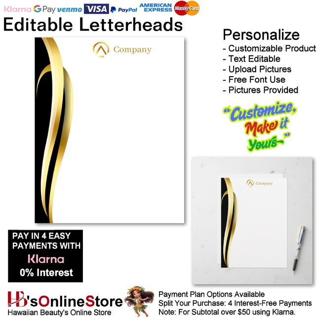 Modern Minimalist Company Gold Black White  Briefhoofd (Modern Minimalist Company Gold Black White Letterhead.)