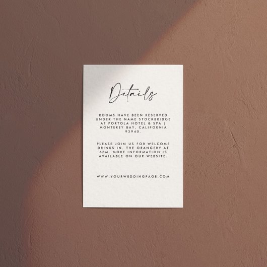 Modern Minimalist Cream & Black Script Wedding  Informatiekaartje