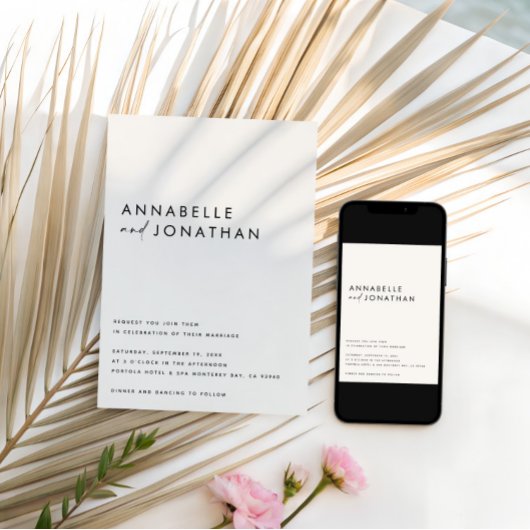 Modern Minimalist Cream & Black Script Wedding Kaart