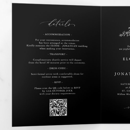 Modern Minimalist Crest monogram Wedding Invite Drieluik Programma (Binnenzijde eerst)