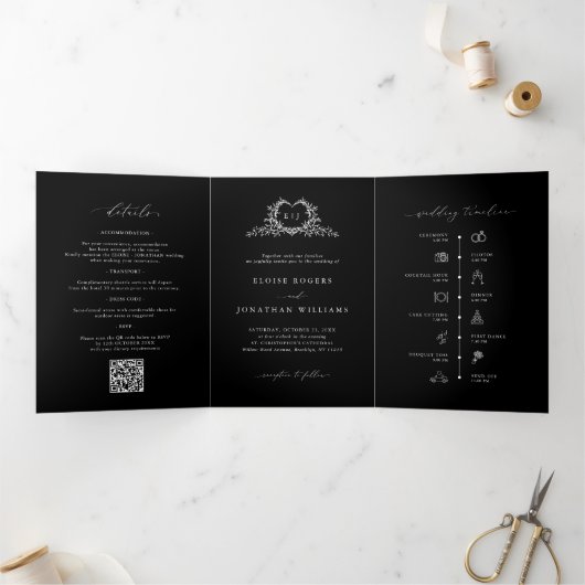 Modern Minimalist Crest monogram Wedding Invite Drieluik Programma (Binnen)