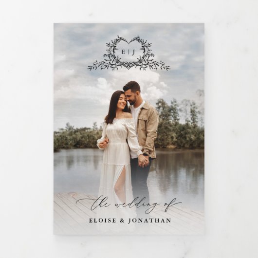 Modern Minimalist Crest monogram Wedding Invite Drieluik Programma (Cover)