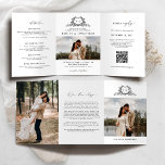 Modern Minimalist Crest monogram Wedding Invite Drieluik Programma<br><div class="desc">This elegant tri-fold wedding invitation features refined calligraphy and modern typography in a clean, minimalist layout. The delicate botanical crest monogram adds a timeless romantic touch while keeping the overall design chic and sophisticated. The tri-fold format provides generous space to include ceremony details, wedding timeline, venue information, icons, and a...</div>