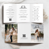 Modern Minimalist Crest monogram Wedding Invite Drieluik Programma