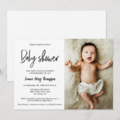 Modern Minimalist Custom Photo Baby Shower Kaart (Voorkant / Achterkant)