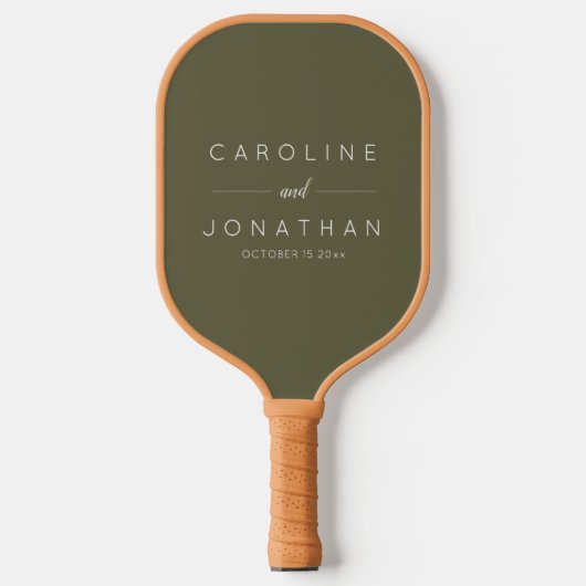Modern Minimalist Custom Wedding Names Olive Moss Pickleball Paddle (Voorkant)