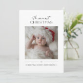 Modern Minimalist Cute Babys First Christmas Photo Feestdagenkaart (Staand voorkant)