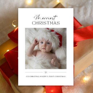 Modern Minimalist Cute Babys First Christmas Photo Feestdagenkaart