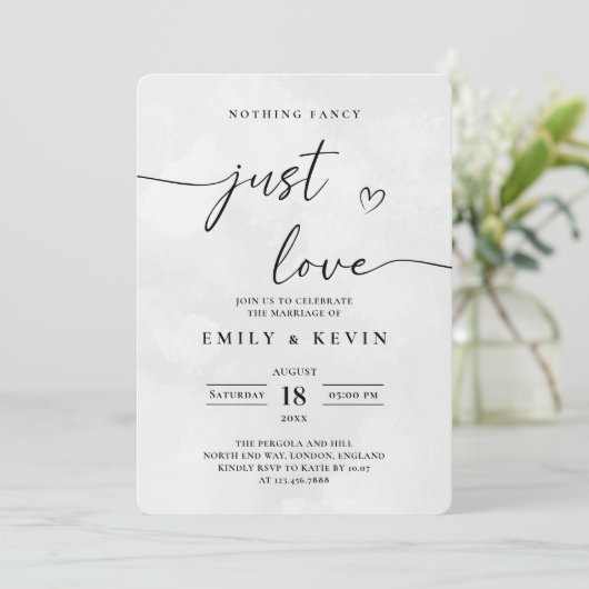 Modern Minimalist Cute Script Black White Wedding  Kaart (Staand voorkant)
