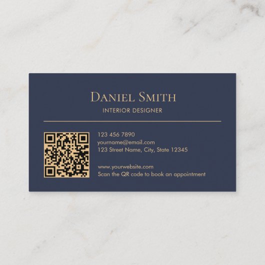 Modern Minimalist Dark Blue Initials QR Code Visitekaartje (Achterkant)