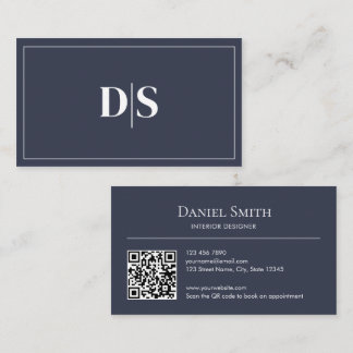 Modern Minimalist Dark Gray White Initials QR Code Visitekaartje