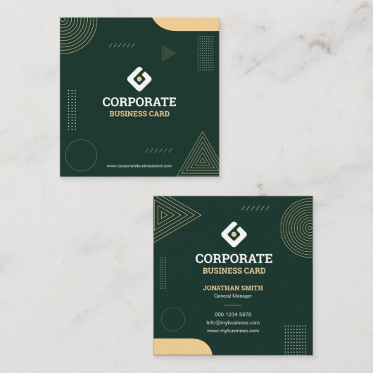 Modern Minimalist Dark Green & Gold Corporate Vierkante Visitekaartje (Voorkant / Achterkant)