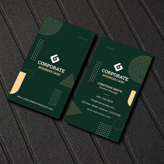 Modern Minimalist Dark Green & Gold Corporate Visitekaartje