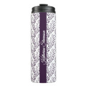 Modern Minimalist Dark Plum White Floral Script Thermosbeker (Voorkant)