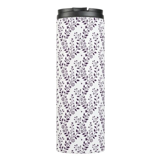 Modern Minimalist Dark Plum White Floral Script Thermosbeker (Achterkant)