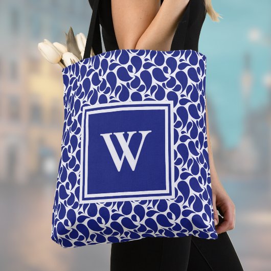 Modern Minimalist Deep Blue and White Paisley Tote Bag