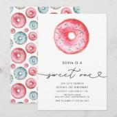Modern minimalist Donut Sweet One Birthday Kaart (Voorkant / Achterkant)