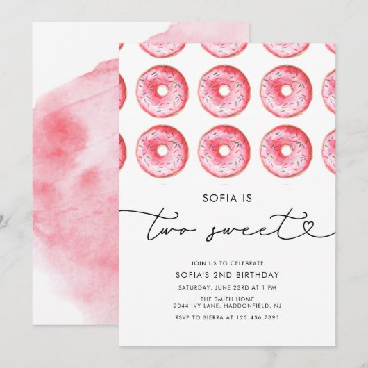 Modern minimalist donut Two Sweet Birthday Kaart (Voorkant / Achterkant)