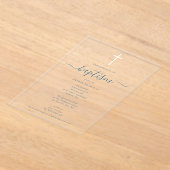 Modern minimalist Dusty Blue Christening Baptisme Acryl Uitnodigingen (Laagn)