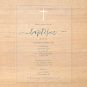 Modern minimalist Dusty Blue Christening Baptisme Acryl Uitnodigingen (Voorkant)