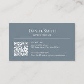 Modern Minimalist Dusty Blue Initials QR Code Visitekaartje (Achterkant)