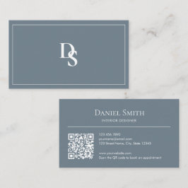 Modern Minimalist Dusty Blue Initials QR Code Visitekaartje