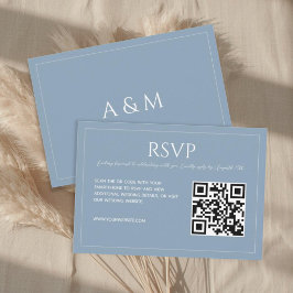 Modern minimalist dusty blue QR code wedding  RSVP Kaartje