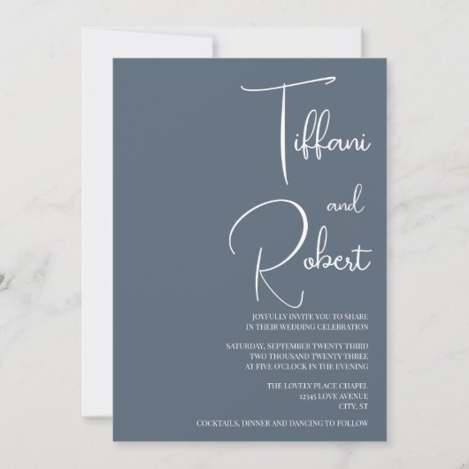 Modern Minimalist Dusty Blue Wedding  Kaart (Voorkant)