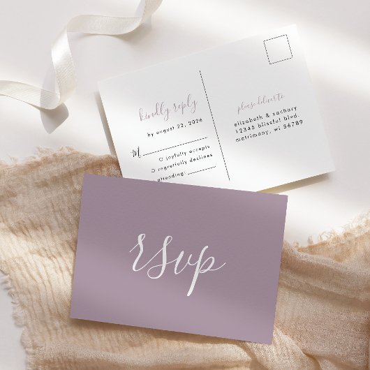 Modern minimalist Dusty Lavender Wedding RSVP Briefkaart