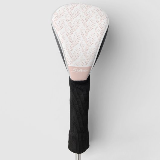 Modern Minimalist Dusty Rose White Floral Script Golfheadcover (Voorkant)