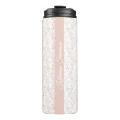 Modern Minimalist Dusty Rose White Floral Script Thermosbeker (Voorkant)