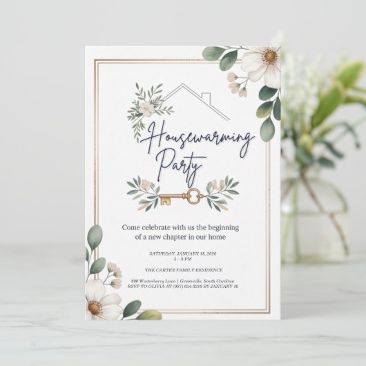 Modern Minimalist Editable Housewarming Invitation Kaart (Staand voorkant)