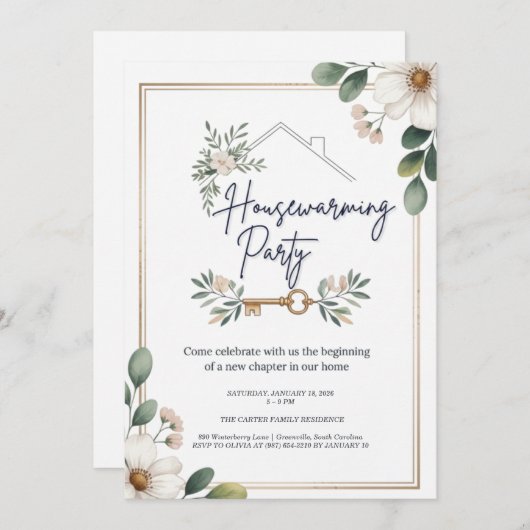 Modern Minimalist Editable Housewarming Invitation Kaart (Voorkant / Achterkant)
