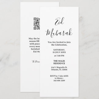 Modern Minimalist Eid Mubarak Invitation | QR Code Kaart