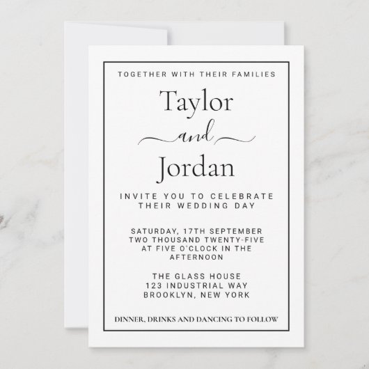 Modern Minimalist Elegant Black and White Script  Kaart (Voorkant)