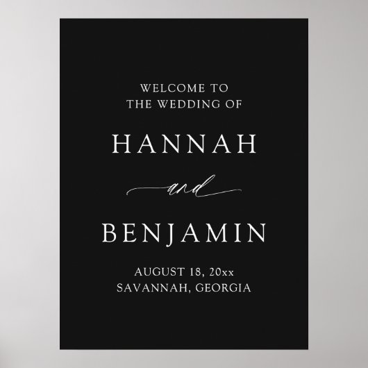 Modern Minimalist Elegant Black Wedding Welcome Poster (Voorkant)