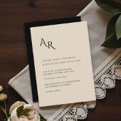 Modern Minimalist Elegant Cream Black Wedding Kaart