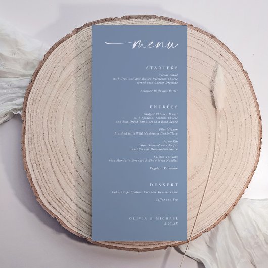 Modern Minimalist Elegant Dusty Blue Wedding Menu