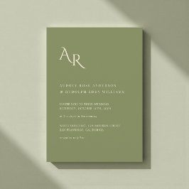 Modern Minimalist Elegant Green Cream Wedding Kaart
