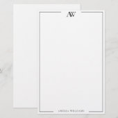 Modern Minimalist Elegant Monogram Briefpapier (Voorkant / Achterkant)