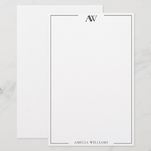 Modern Minimalist Elegant Monogram Briefpapier (Voorkant / Achterkant)