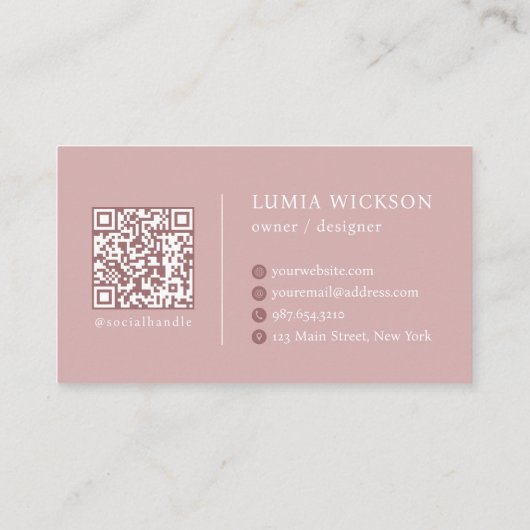 Modern Minimalist Elegant Rose QR Code Visitekaartje (Achterkant)